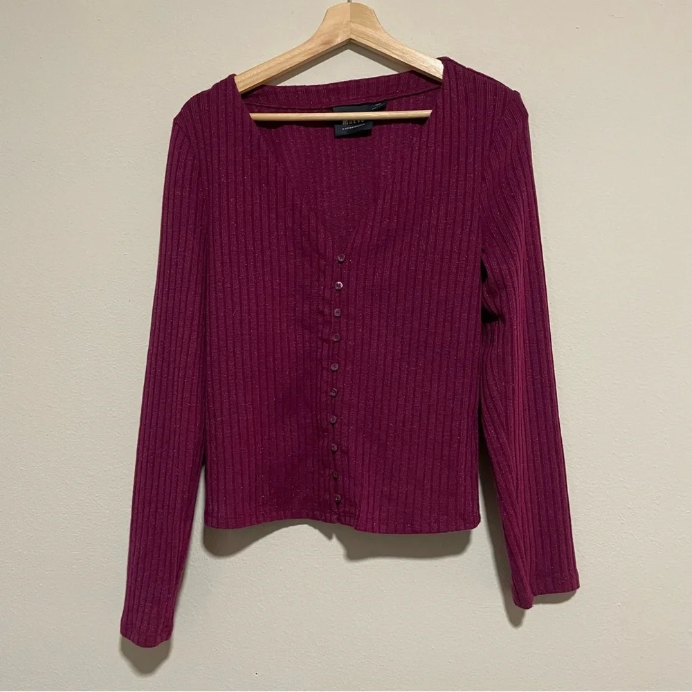 Anthropologie Maeve Purple Shimmer Meryl Button-Front Top, Size Large - Picture 2 of 4